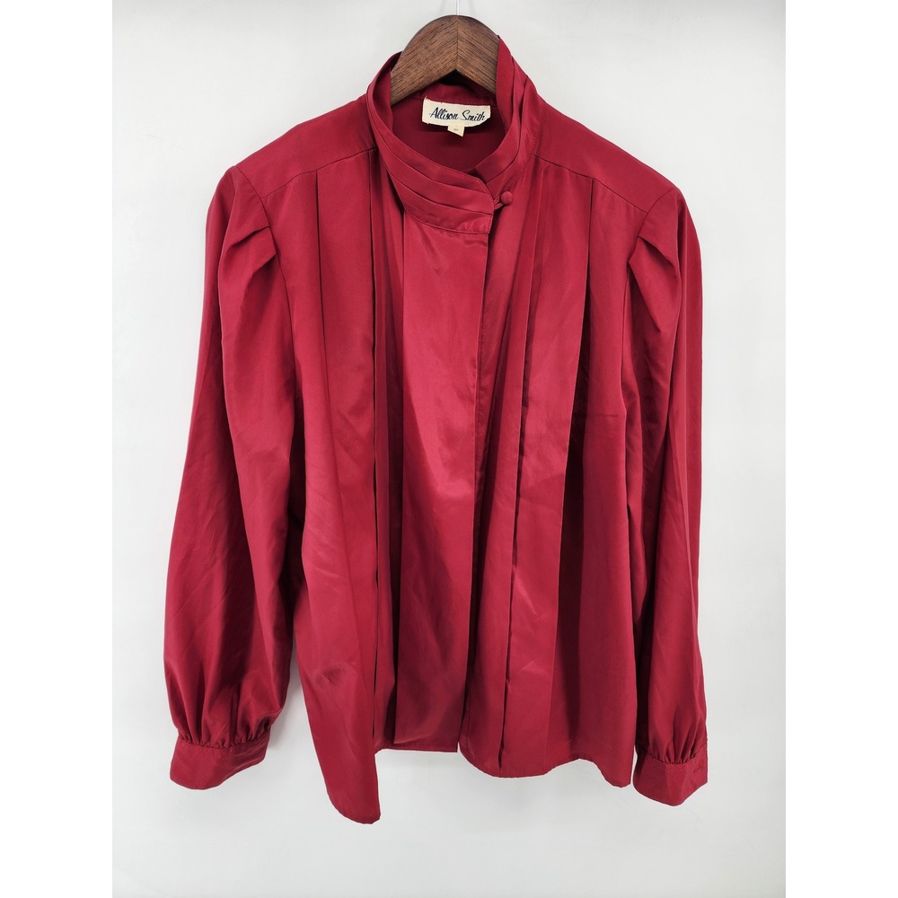 Allison Smith Vintage Pleated High Neck Blouse Red Size 16